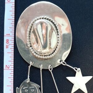 Vintage Silver Cowboy Hat Pin with Charm Dangles